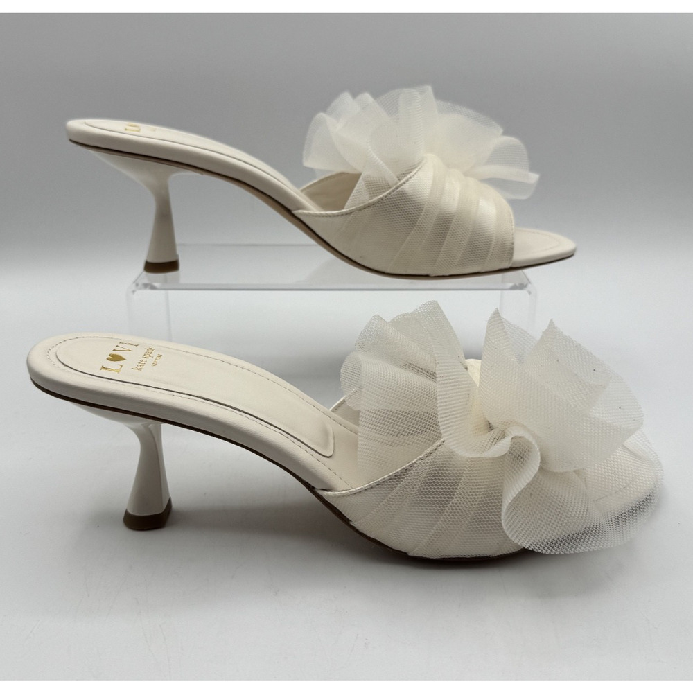 Kate Spade Flourish Tulle Heeled Sandals White/Cream Size 10B, Wedding Shoe, NIB